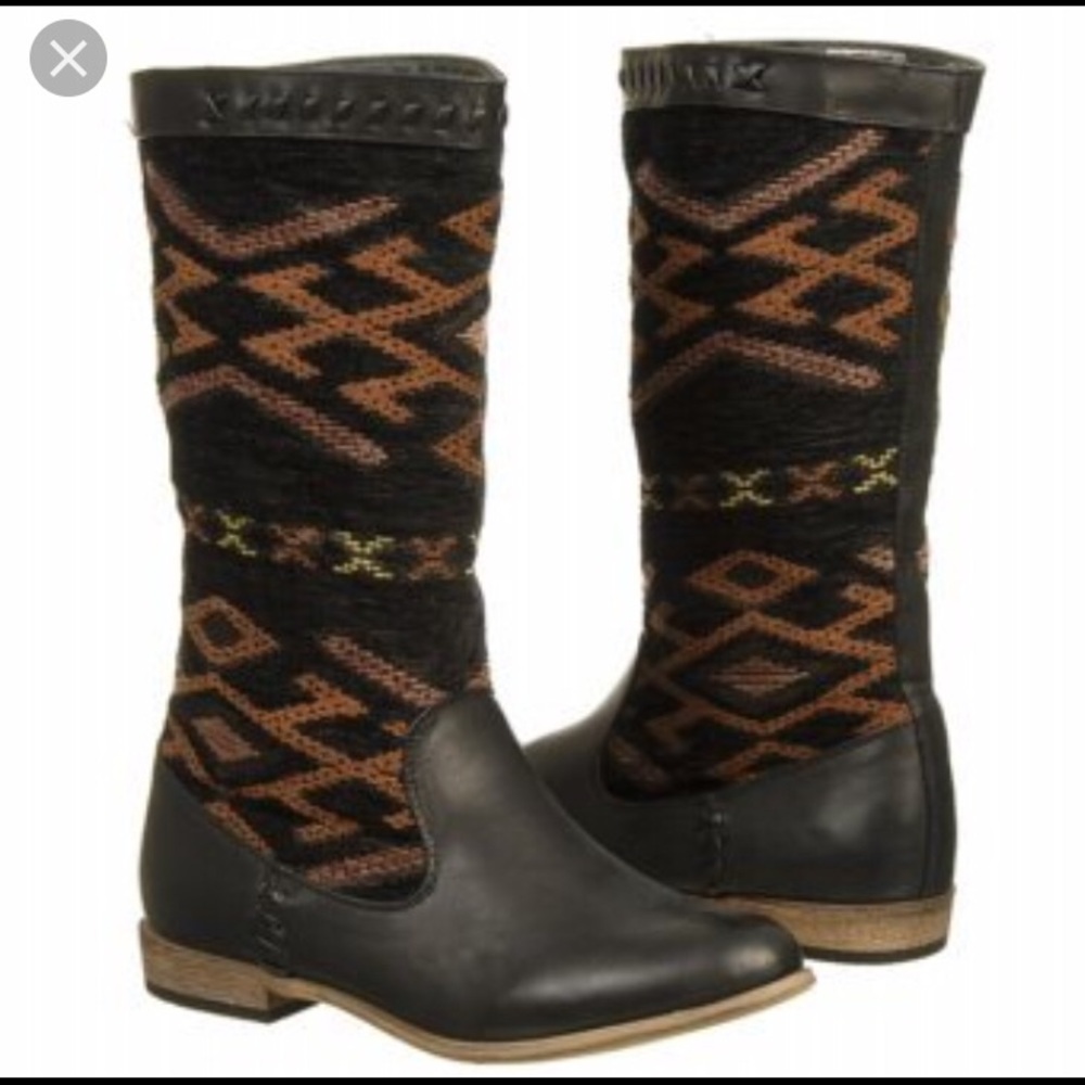 NAVA Black Aztec style mid-calf boots